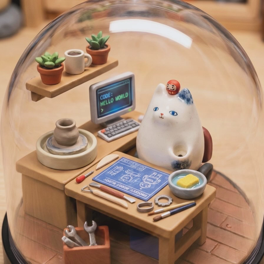 ぽたねこを画像生成AIでドームミニチュアにしてみた画像